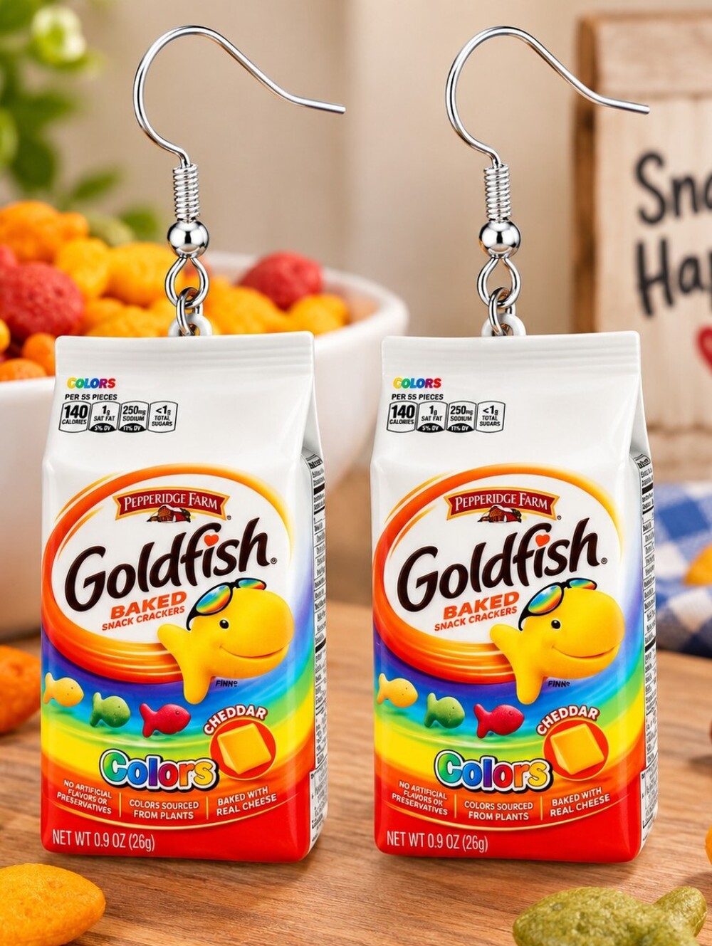 NEW! Goldfish Crackers Rainbow Novelty Earrings